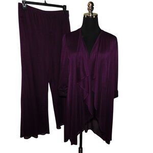 R&M Richards Petite Sheer Purple Open Front Cardigan Jacket & Pantaloons